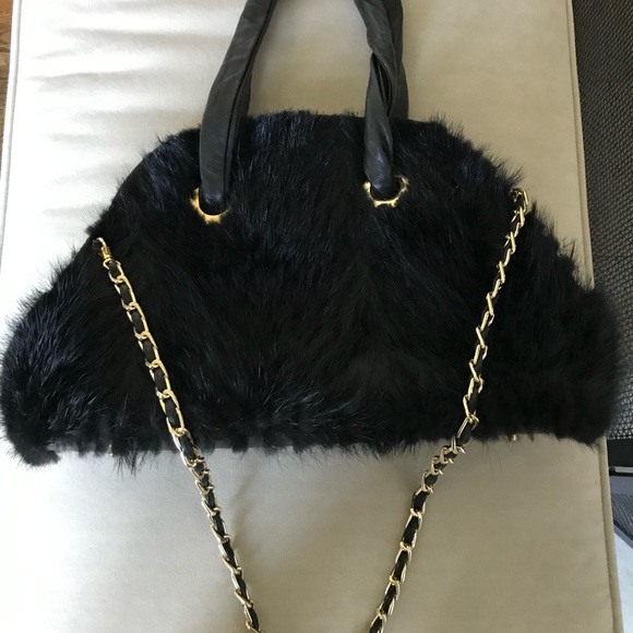 Paolo Masi Handbags - Real Mink and leather black satchel bag.